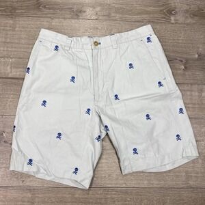 J. McLaughlin Shorts Mens 32 White Skull Crossbones Embroidered Chino Fun Casual